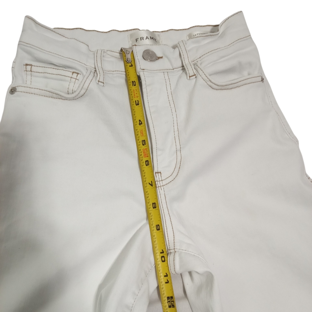 FRAME Le Palazzo Crop Wide Leg Jean White Tan Trim Raw Hem High Rise Sz 25 - Picture 5 of 8